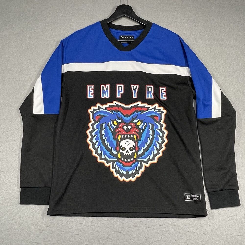 Empyre Jersey Mens Small Blue White Knuckle Hockey Bear Skateboard Colorblock